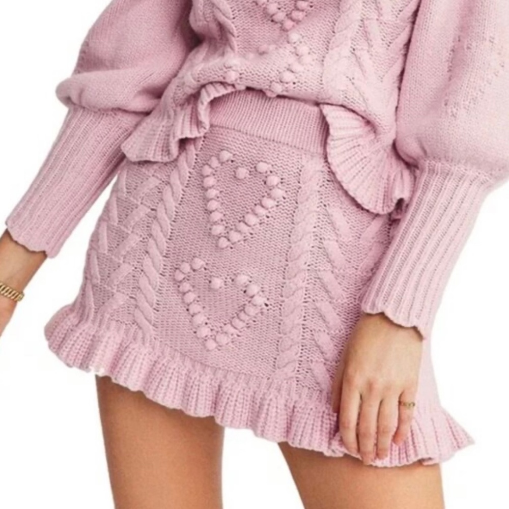 Loveshackfancy Pink Heart Cable Knit Skirt